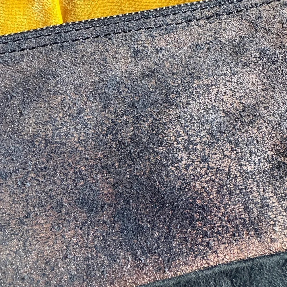 Jigsaw Metallic Pewter and Black Suede Leather Wristlet Zipper Pouch